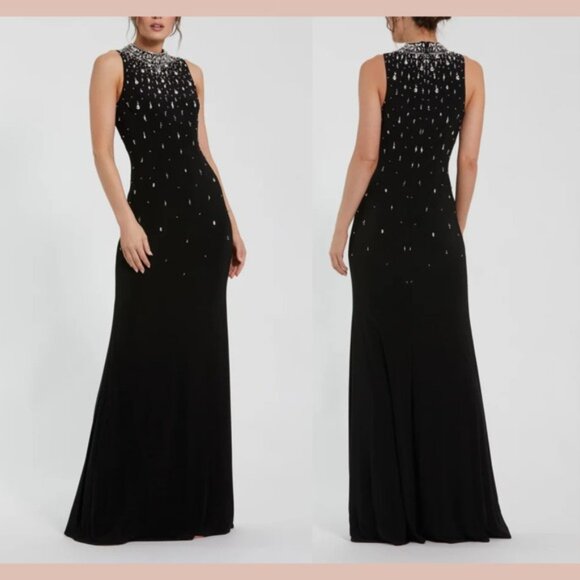 NWT Mac Duggal [ 10 ] 2260 High Neck Sleeveless Beaded Jersey Fitted Gown J1811 - Picture 2 of 15